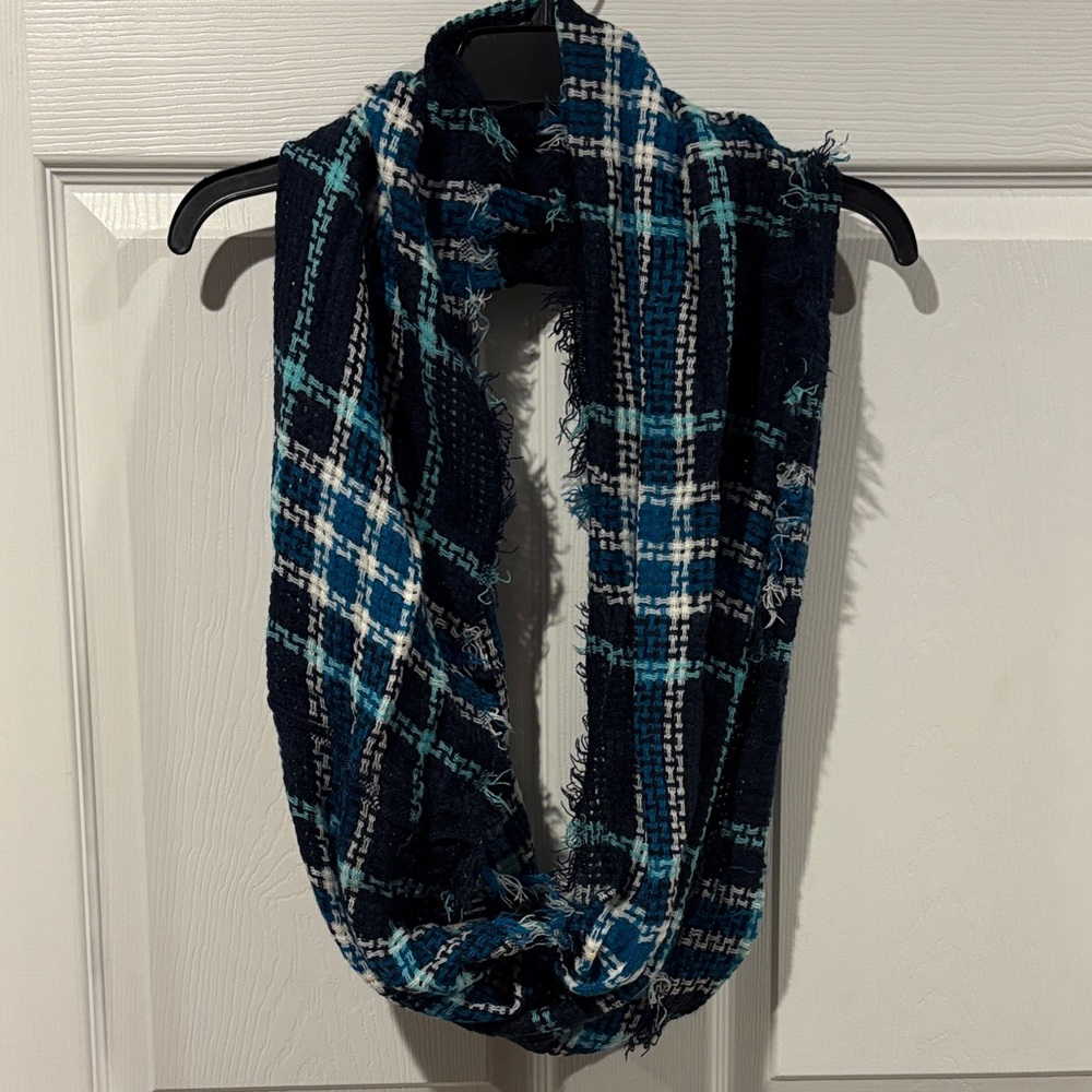 Navy & Teal Plaid Infinity Scarf